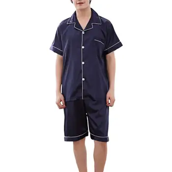 Мужской пижамный комплект с отложным воротником, застежкой на пуговицы, Короткими рукавами, Современный мужской летний пижамный комплект для отдыха