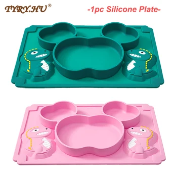 Детская Силиконовая Обеденная тарелка, Тарелка для кормления детей, миска-присоска, Твердый Милый динозавр, Детская посуда, посуда для обучения малышей