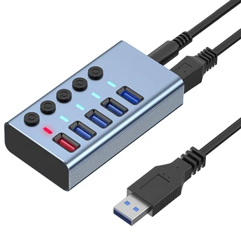 5 Портов USB3.0 Разветвитель, удлинитель для компьютера, USB-концентратор, порт быстрой зарядки 2.4A, внешний источник питания 12 В, штепсельная вилка ЕС