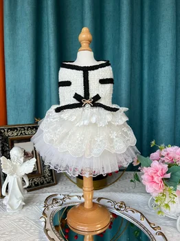 Оригинальная одежда ручной работы для Кошек, Платье Принцессы в стиле Лолиты, Белый Маленький Ароматный Ветер, Одежда для домашних собак