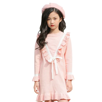 весеннее платье с оборками в школьном стиле, возраст от 4 до 14 лет, элегантное платье-свитер, новинка 2021 года, осенние вязаные детские платья с длинными рукавами для девочек