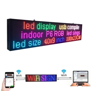40X9 дюймов 7-цветная RGB Светодиодная вывеска Беспроводная Программируемая Подвижная информация P6 Внутренний RGB светодиодный экран дисплея