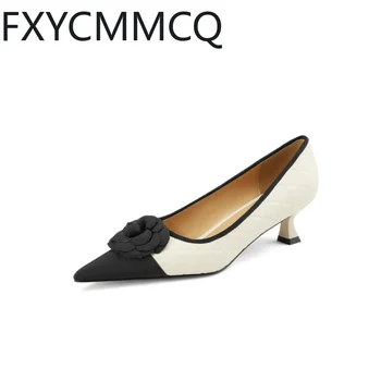FXYCMMCQ Европа и Соединенные Штаты Весенние женские тонкие туфли ZF3352 из натуральной кожи с острым носком и мелким носком