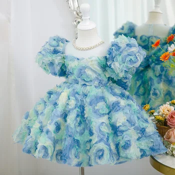 2023 Новый дизайн детских платьев для девочек, детская одежда, костюм принцессы с цветочным узором, вечернее платье для девочки 2-10 лет