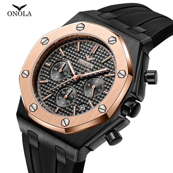 ONOLA / новые часы, мужские модные деловые роскошные брендовые кварцевые аналоговые наручные часы с силиконовым ремешком, водонепроницаемые и противоударные