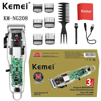 USB-Прозрачная Машинка для стрижки волос на теле Kemei km-NG208 Мужская Профессиональная Электрическая Машинка для стрижки волос для мужчин Электрическая