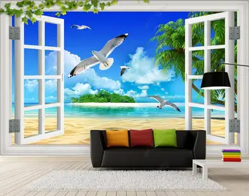 3d фотообои, настенная роспись по индивидуальному заказу, голубое небо и белые облака, морской пляж, кокосовая пальма, домашний декор, обои для стен в спальне, 3d