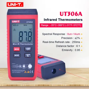 UNI-T UT306A Мини инфракрасный термометр -35 ~ 300C -31 ~ 572F Цифровой ИК-тестер температуры с удержанием данных и ЖК-дисплеем с подсветкой