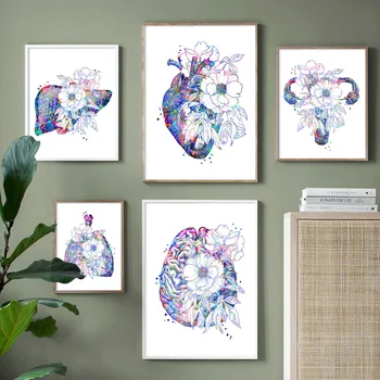 Анатомия человека Картина на холсте в скандинавском винтажном стиле, Медицинский скелет, Настенные художественные плакаты и принты, декор для гостиной