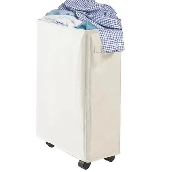 Складная корзина для белья на колесиках, Большая складная тонкая корзина для белья объемом 42 л, ящик для хранения грязной одежды, Отдельно стоящий, высокий, складной