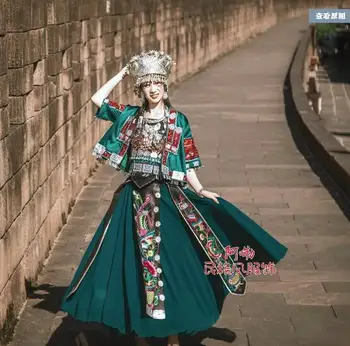 Китайский женский костюм Мяо, сценический костюм в древнем стиле