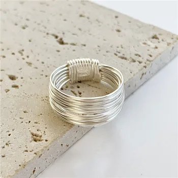 Простое кольцо из стерлингового серебра S925 пробы, многослойное линейное кольцо, обвивающее указательный палец, кольцо Ins, Роскошные простые модные украшения высокого класса
