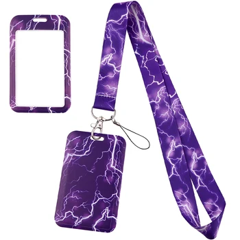 Держатель для карт в форме молнии, Фиолетовый Шейный ремешок, Шнурок для ключей, Брелок, Держатель для бейджа, Обложка для удостоверения личности, Аксессуары для телефона
