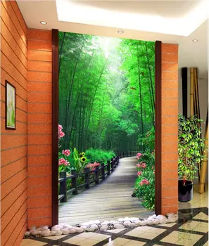 Пользовательские фото 3D обои, цветы и бамбуковый лес, пейзаж, украшение крыльца, гостиной, 3d настенные росписи, обои