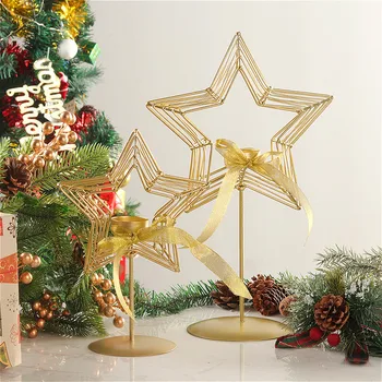 Новый золотой подсвечник с пятиконечной звездой, подсвечник, Рождественское украшение для дома, подарочные подсвечники