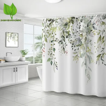 Зеленый лист, ванная комната занавес 3D печать полиэстер водонепроницаемый плесени душ занавес бесплатная перфорация ванной шторы
