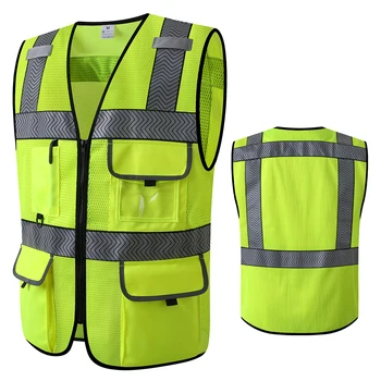 Новый Лаймово-зеленый жилет безопасности геодезиста для мужчин и женщин, защитная спецодежда Hi Vis, жилет без рукавов с карманами и застежкой-молнией