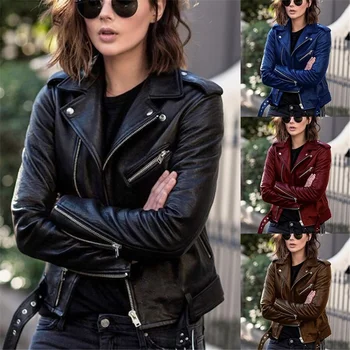 Кожаное пальто, женская новая мода, крутой топ, осенняя короткая весенняя корейская мотоциклетная одежда из искусственной кожи, приталенная зимняя кожаная куртка, тренд