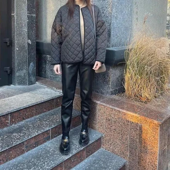 2023 Женская одежда Ромб, свободная куртка с круглым вырезом, зимнее высококачественное женское пальто