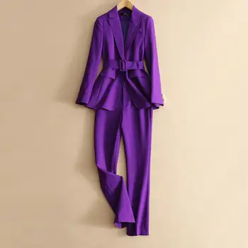 Осенний женский фиолетовый простой блейзер 2022, Рабочий офисный женский костюм, блейзер, пальто, Модный профессиональный костюм, костюм-двойка