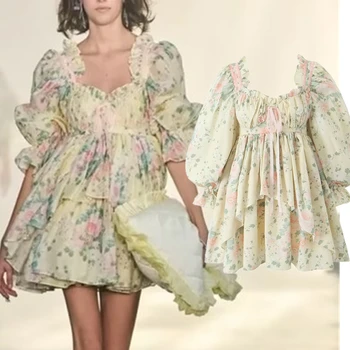 Увядшее женское платье для Подиума в стиле кантри, ретро, с цветочным принтом, Модное женское платье в праздничном стиле