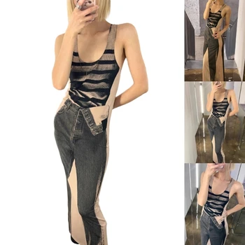 Y2K 3D джинсовое платье Макси с принтом, Сарафан для женщин, Эстетическая клубная одежда без рукавов, прямая поставка