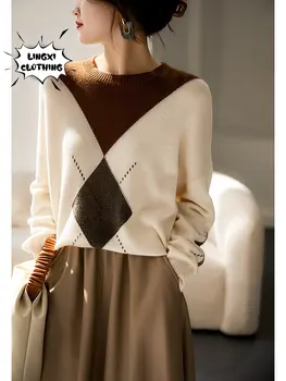 Модный осенне-зимний женский свитер в стиле ретро, корейский Элегантный вязаный пуловер из утолщенной теплой шерсти