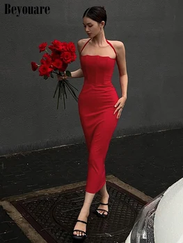 InstaHot Новогоднее красное платье-корсет для вечеринки, элегантные женские платья на бретельках без рукавов с открытой спиной, эстетическая одежда для рейв-вечеринок