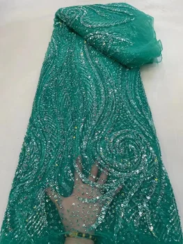 Африканская кружевная ткань, Новое Поступление, Высококачественная зеленая ткань с блестками, вышитая бисером, Кружевная ткань с блестками для вечеринки, свадебного платья