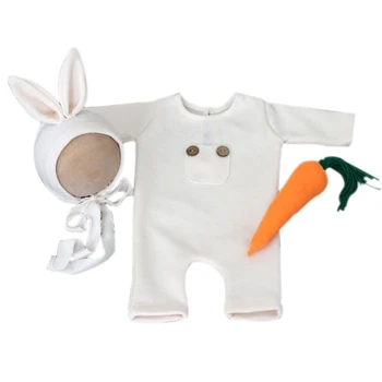 Костюм кролика для новорожденных, одежда для фотосъемки, шляпа и комбинезон, детский костюм