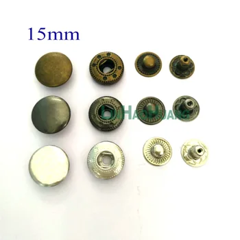Оптовая продажа 100 компл./лот, 15 мм, четырехкомпонентная латунная металлическая кнопка, пружинные застежки, серебро, бронза, черный никель
