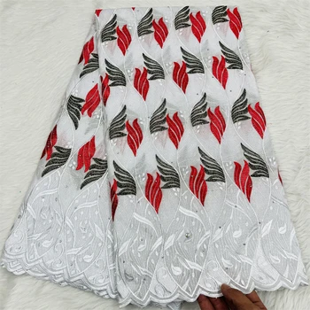 Бело-красная Хлопчатобумажная Ткань, Швейцарское Вуалевое Кружево в Швейцарии, Африканская Кружевная ткань 2023, Высококачественное Нигерийское Свадебное платье для женщин