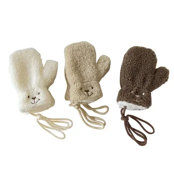 Детские зимние перчатки из овечьей шерсти, Зимние детские Варежки с Мишкой, Теплые Утепленные Детские перчатки для девочек и мальчиков, Аксессуары от 1 до 4 лет