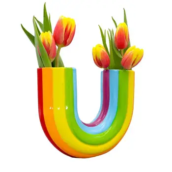 U-образная ваза для цветов, современная Радужная ваза для сухих цветов, Креативный цветочный горшок для офиса, Аксессуары для украшения домашнего рабочего стола