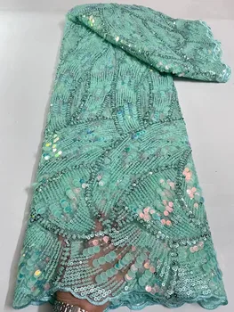 Африканская Сетчатая ткань, Высококачественная французская кружевная ткань С цветными блестками Для Нигерийских женщин, Вышитое кружево, 5 ярдов, Свадебное Шитье