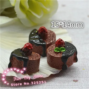 шоколадный торт из смолы с клубникой, плоская задняя часть, пищевой кабошон, поделки для украшения 15 * 14 мм