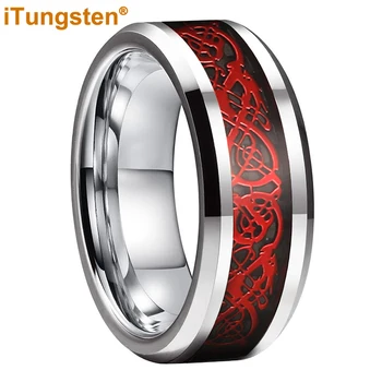iTungsten 8 мм Вольфрамовое кольцо с красным Драконом Для Мужчин И Женщин, Обручальное Кольцо, Модные Украшения, черная инкрустация из углеродного волокна, Комфортная посадка