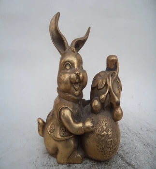Антикварные бронзовые латунные украшения украшения с медным зодиакальным кроликом 