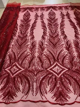 Африканская бархатная кружевная ткань С пайетками 2023, Новейшая высококачественная африканская кружевная ткань с нигерийской вышивкой, 5 ярдов для вечернего платья