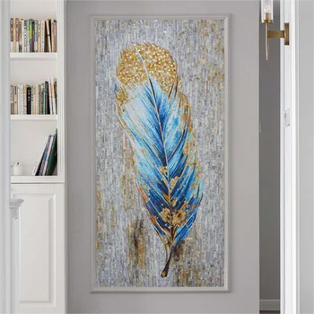 Изготовленный на заказ рисунок из перьев, художественная стеклянная мозаичная плитка, настенная роспись для украшения стен