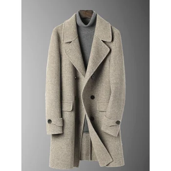 Новое поступление, модное 100% двубортное высококачественное шерстяное пальто средней длины, большие размеры M, L, XL, 2XL, 3XL, 4XL