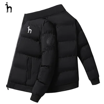 Мужская куртка с логотипом HAZZYS, Осенне-зимняя Модная толстая теплая ветровка с воротником-стойкой, мужские повседневные пуховики, пальто