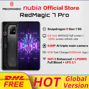 Глобальная версия Nubia Redmagic 7 Pro 7pro Snapdragon 8 Gen 1 Восьмиядерный Процессор 6,8 дюймов 120 Гц AMOLED 65 Вт Быстрая Зарядка 64-мегапиксельных камер