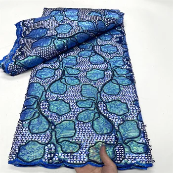 Африканская кружевная ткань 2023, Высококачественная Французская вышивка пайетками, Гипюровая сетка, 5 ярдов для пошива свадебных платьев