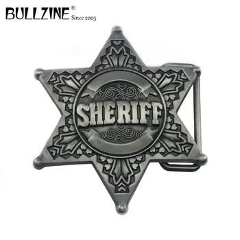 Оптовая продажа Bullzine пряжка для ремня Sheriff из цинкового сплава с оловянной отделкой FP-03373 Роскошная западная пряжка для ремня шириной 4 см