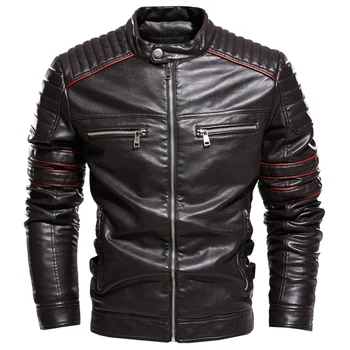Мужская куртка Кофейная Кожаная куртка, мужская мотоциклетная куртка, Модная Уличная одежда, байкерское пальто, Приталенное осенне-зимнее пальто, мужское пальто с меховой подкладкой
