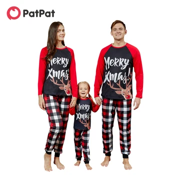 Рождественские пижамы с мозаикой PatPat, комплекты пижам с оленями для всей семьи (огнестойкие)