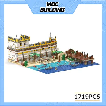 MOC Building Block Shark Bay, модель прибрежной крепости, Технология City Street View, серия кирпичей, собранная своими руками игрушка, Праздник
