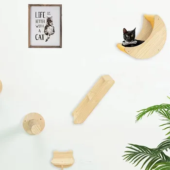 1шт Настенная Деревянная Кошачья Подвесная Кровать Для Кошек, Гамак, Когтеточка для Кошек, Комбинированная Мебель для домашних животных