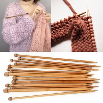 бамбуковые вязальные спицы длиной 35 см для начинающих и профессионалов, иглы для вязания свитеров 18 размеров от 2,5 мм до 11 мм, Вязание своими руками